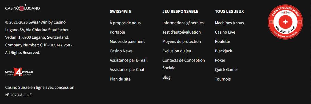 Exemple de mentions légales avec numéro de concession CFMJ chez l'opérateur Swiss4win